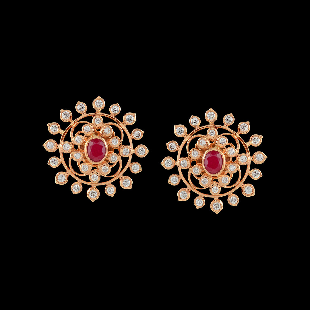 Flower Diamond Studs Earrings - Krishna Jewellers Pearls and Gems