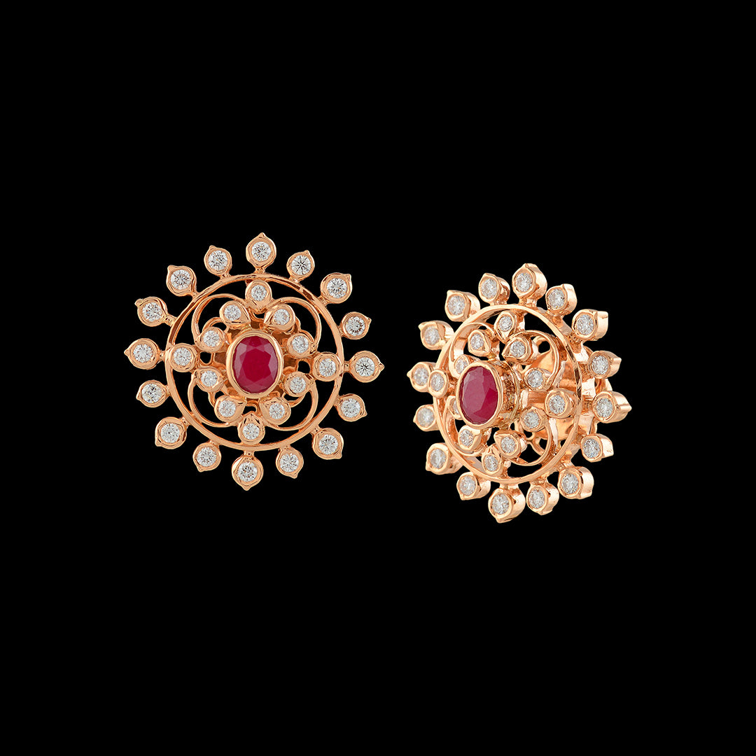 Flower Diamond Studs Earrings - Krishna Jewellers Pearls and Gems