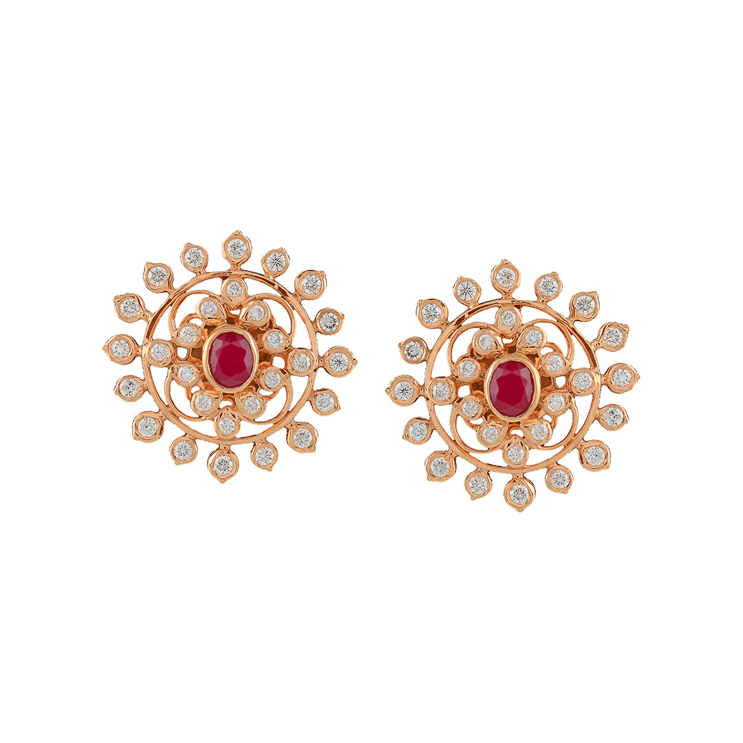 Flower Diamond Studs Earrings - Krishna Jewellers Pearls and Gems