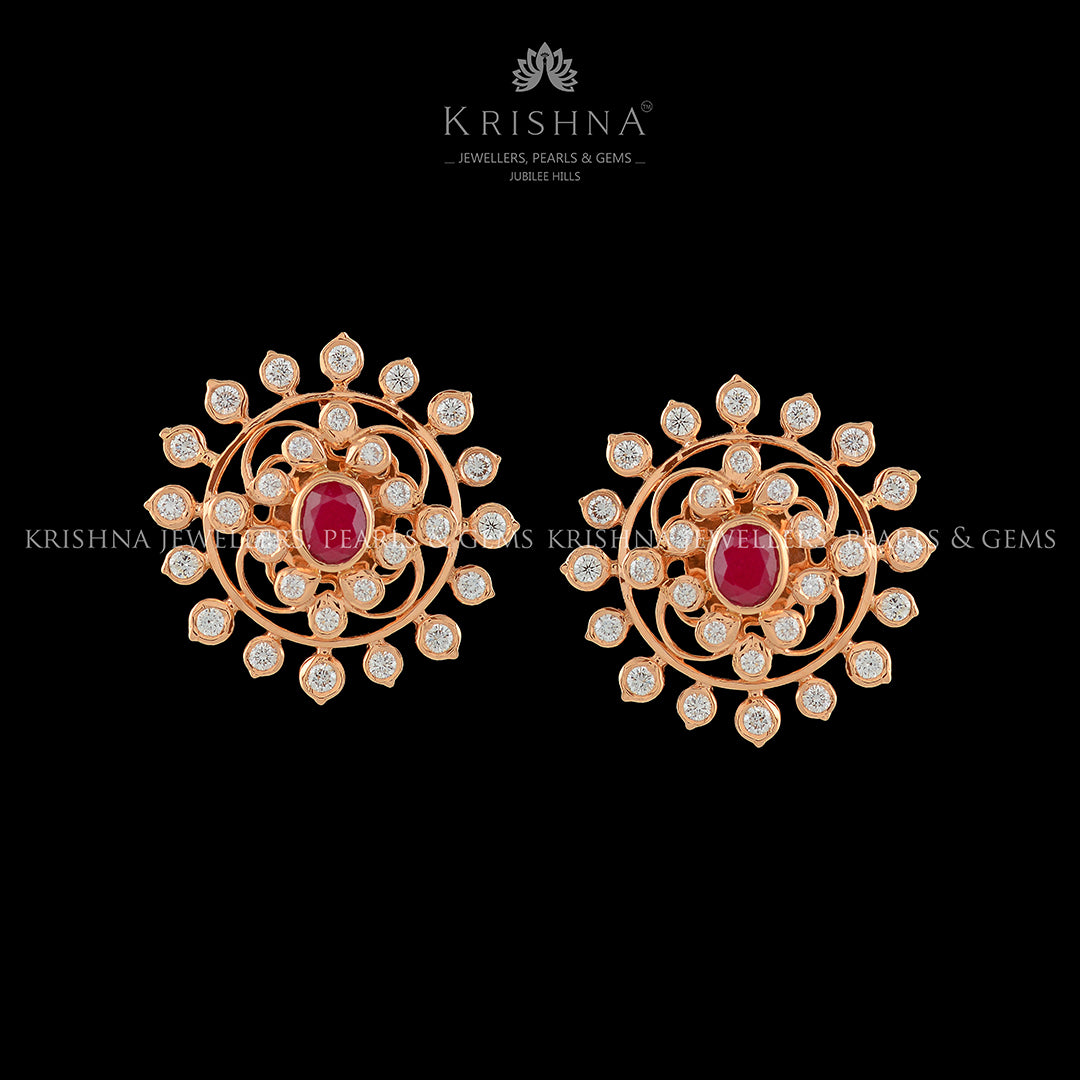 Flower Diamond Studs Earrings - Krishna Jewellers Pearls and Gems