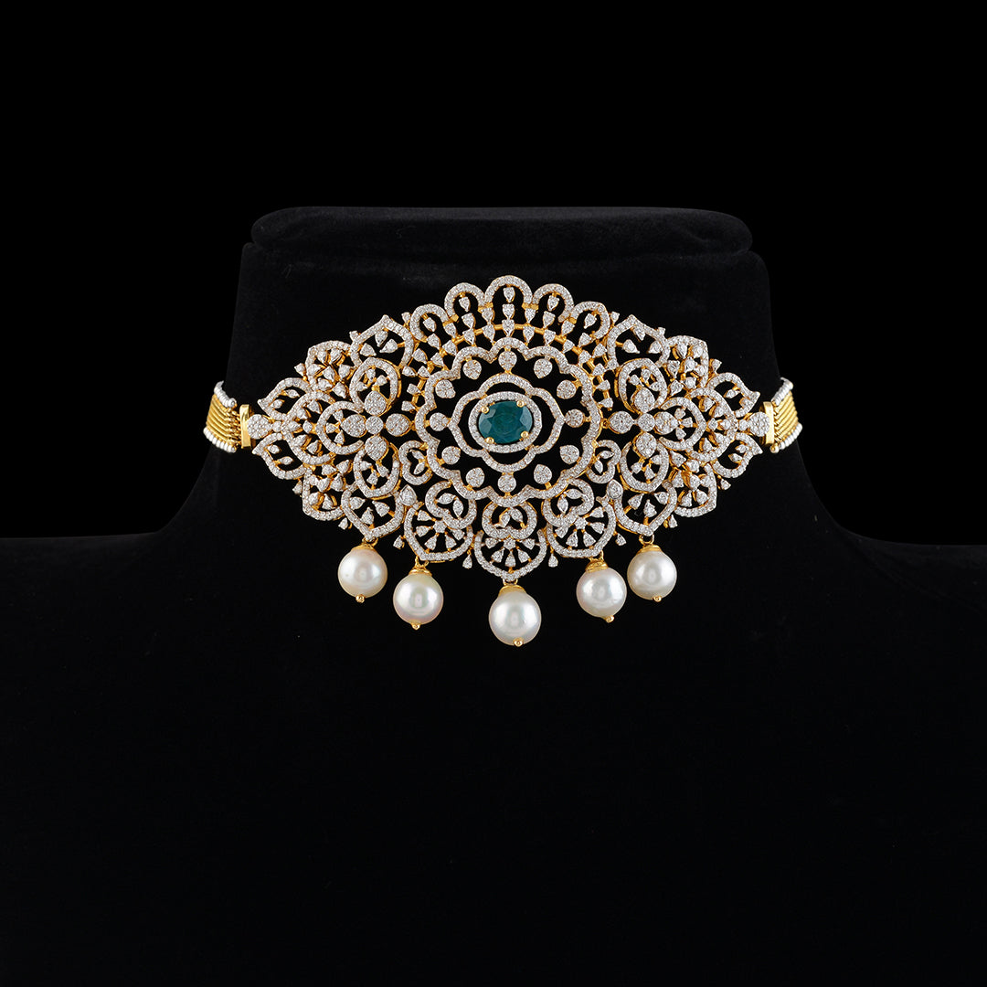 Diamond  Bajuband In Floral Design - Krishna Jewellers Pearls and Gems