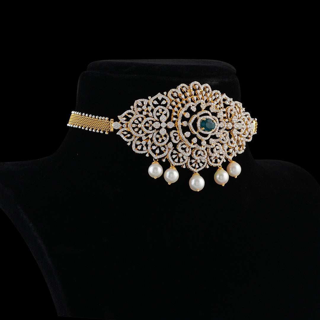 Diamond  Bajuband In Floral Design - Krishna Jewellers Pearls and Gems