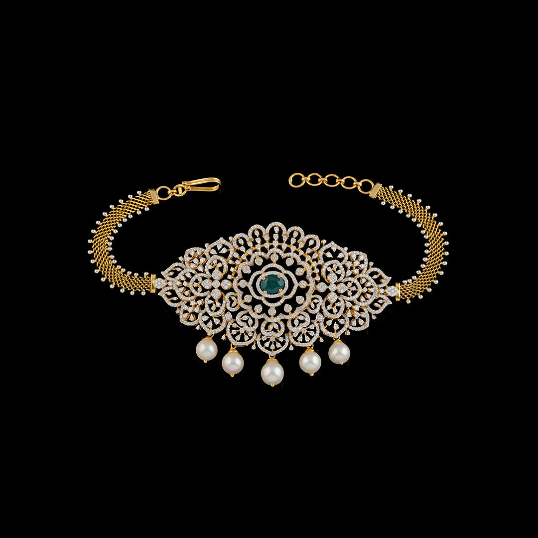 Diamond  Bajuband In Floral Design - Krishna Jewellers Pearls and Gems