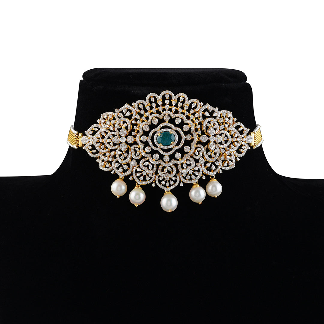 Diamond  Bajuband In Floral Design - Krishna Jewellers Pearls and Gems