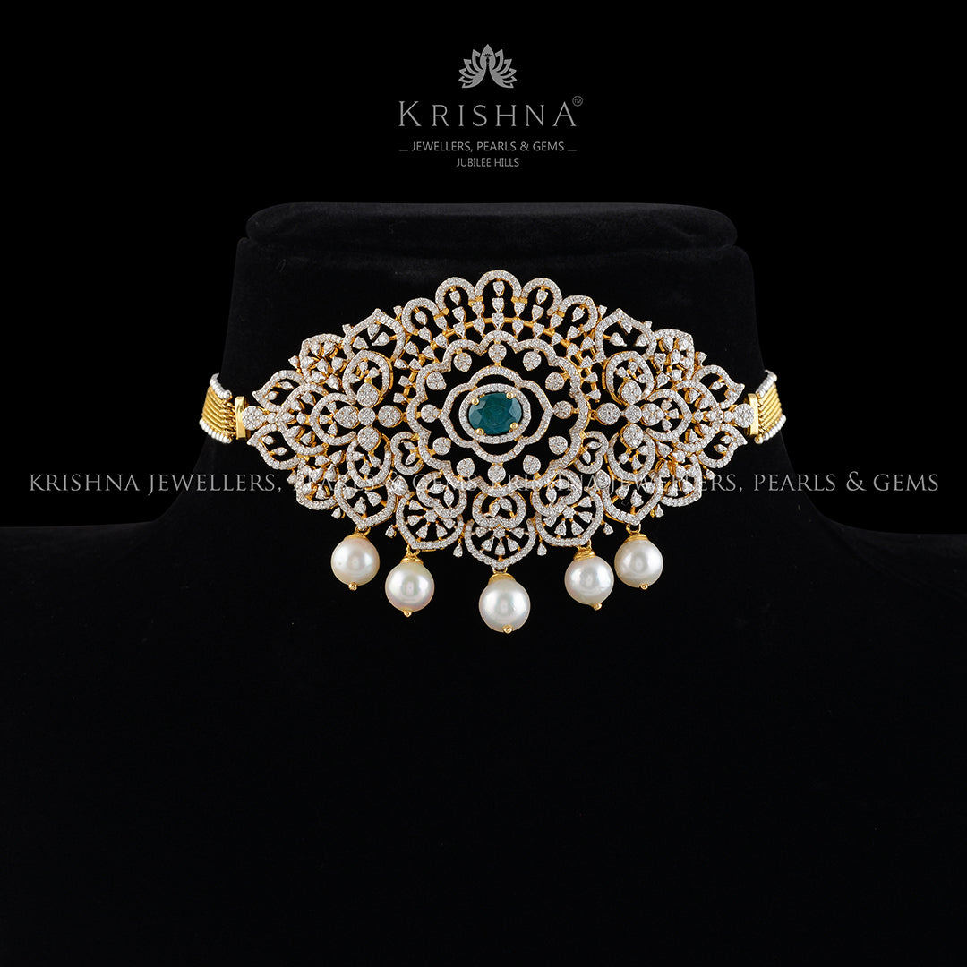 Diamond  Bajuband In Floral Design - Krishna Jewellers Pearls and Gems