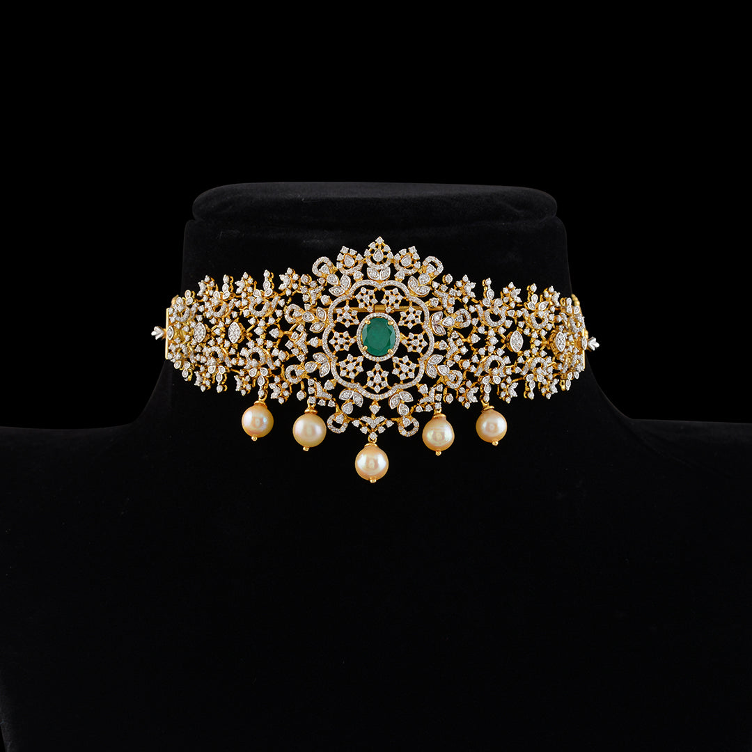Diamond  Bajuband In Floral Motif - Krishna Jewellers Pearls and Gems