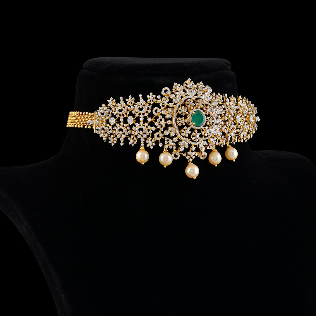Diamond  Bajuband In Floral Motif - Krishna Jewellers Pearls and Gems
