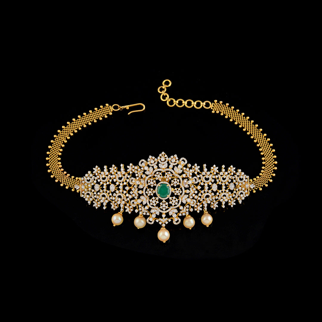 Diamond  Bajuband In Floral Motif - Krishna Jewellers Pearls and Gems