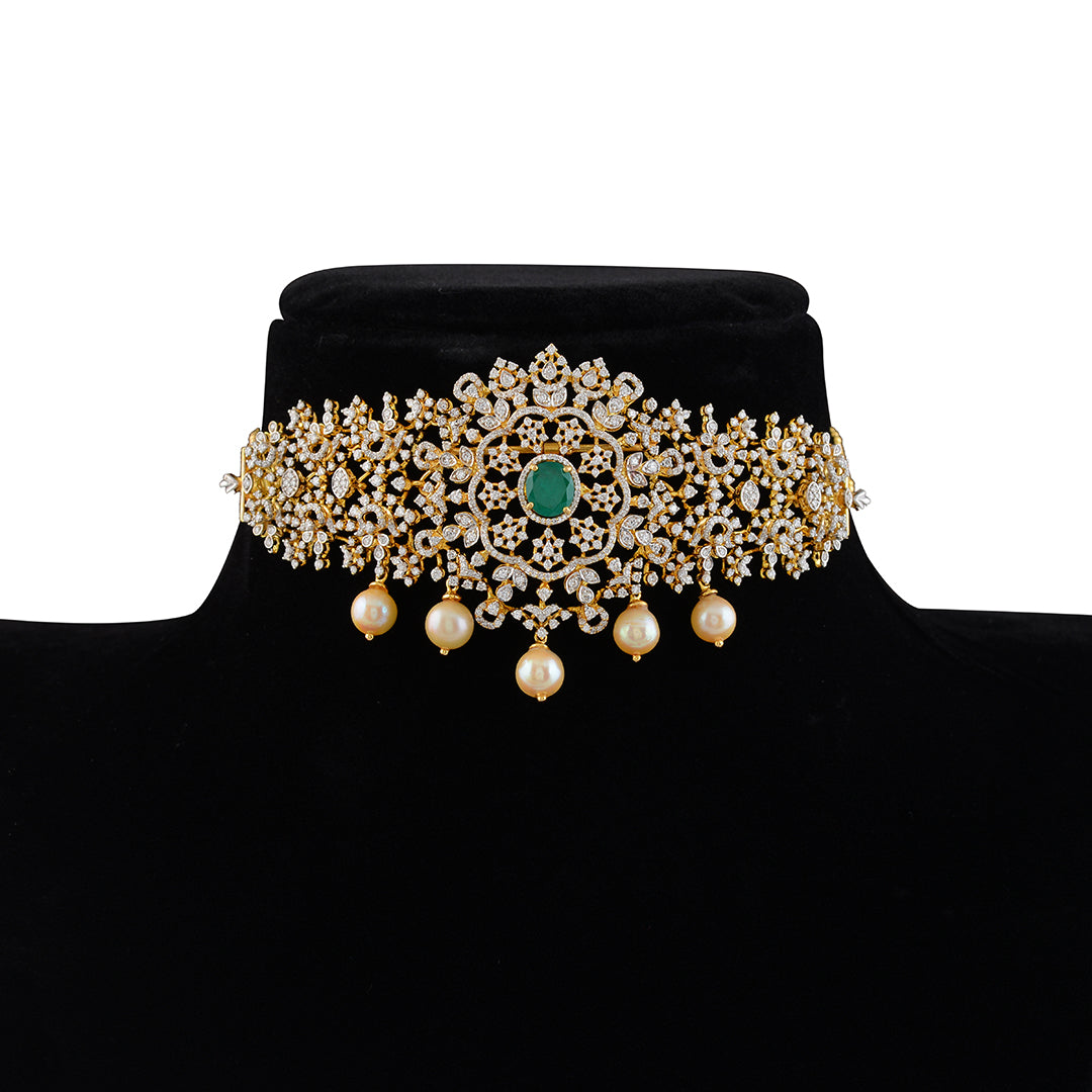Diamond  Bajuband In Floral Motif - Krishna Jewellers Pearls and Gems
