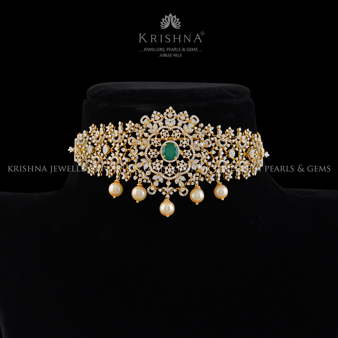 Diamond  Bajuband In Floral Motif - Krishna Jewellers Pearls and Gems