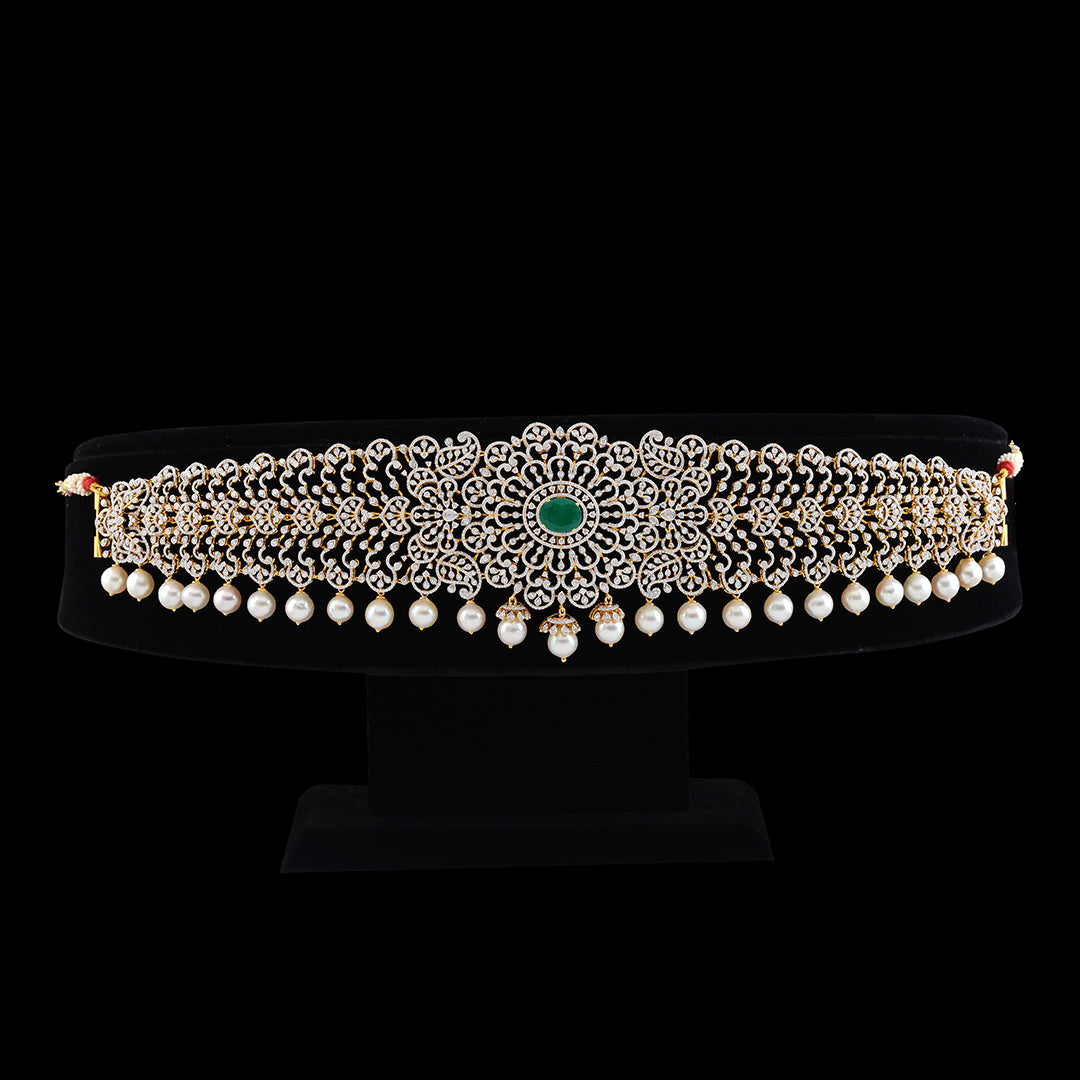 Prettyish Diamond Vaddanam With Pearls - Krishna Jewellers Pearls and Gems