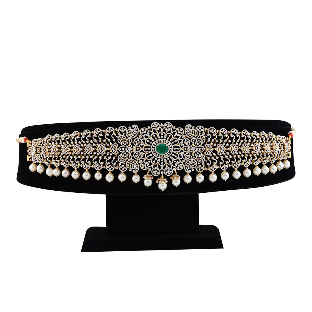 Prettyish Diamond Vaddanam With Pearls - Krishna Jewellers Pearls and Gems