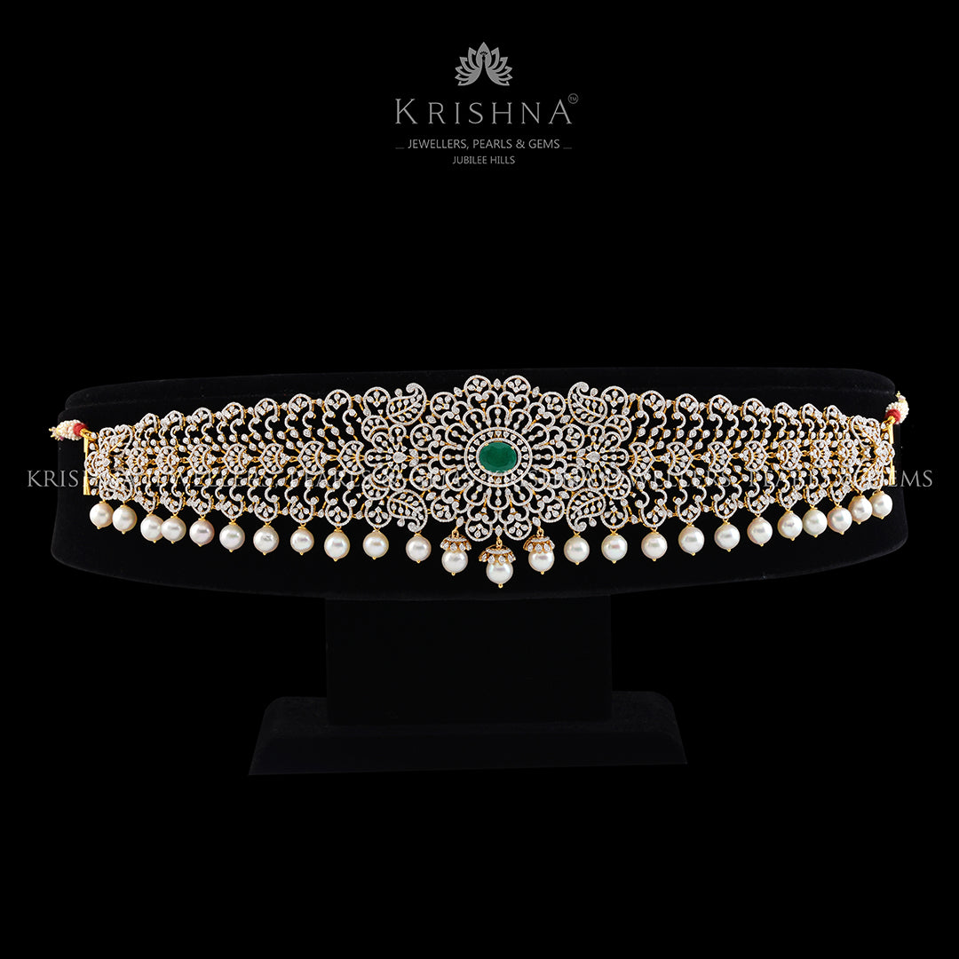 Prettyish Diamond Vaddanam With Pearls - Krishna Jewellers Pearls and Gems