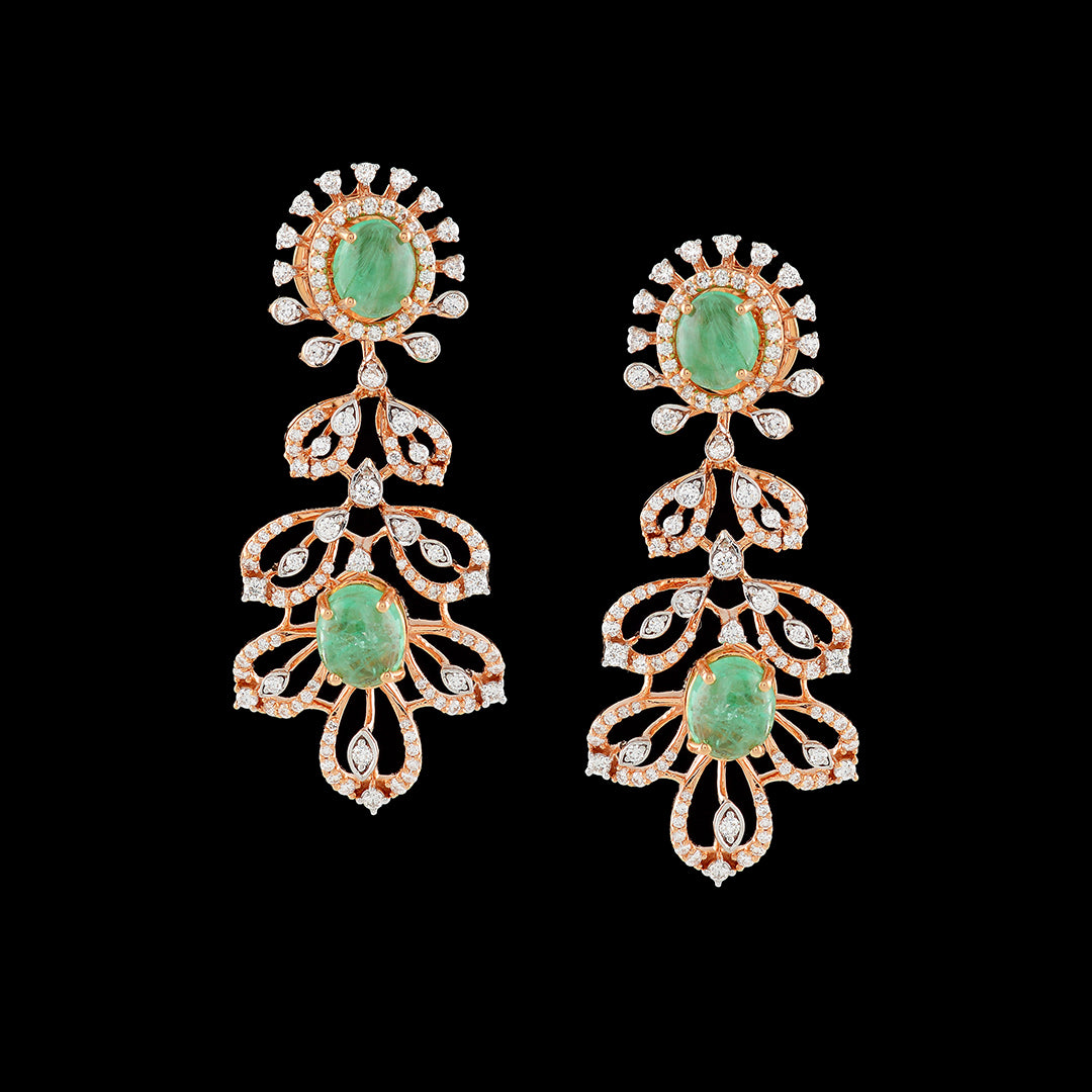 Flower and Leaf Diamond Earrings - Krishna Jewellers Pearls and Gems