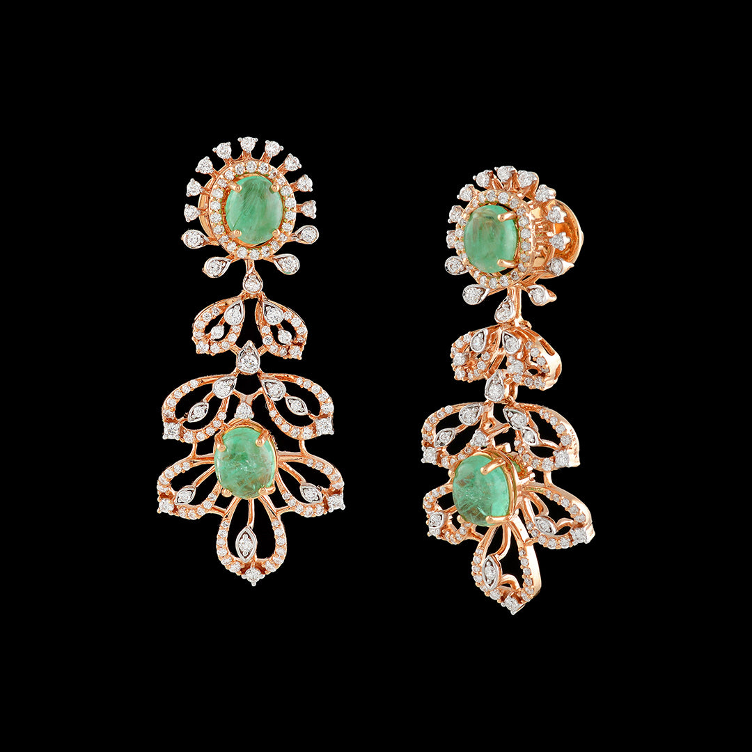 Flower and Leaf Diamond Earrings - Krishna Jewellers Pearls and Gems
