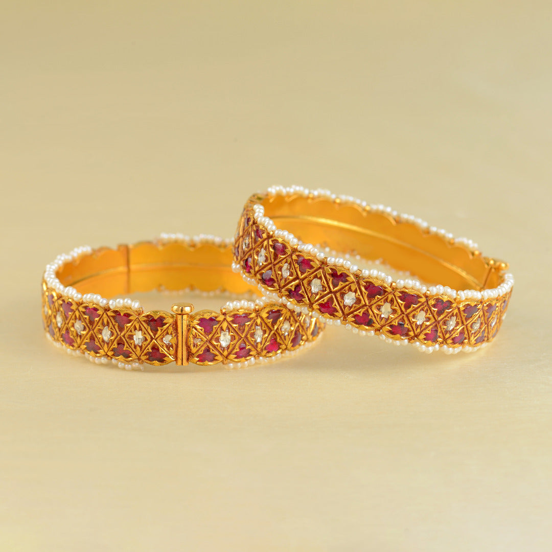 22k gold kundan pearl bangles - Krishna Jewellers Pearls and Gems