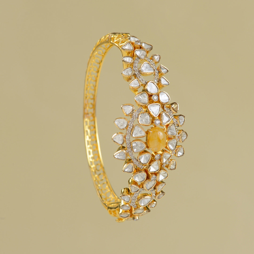 Gold Yellow Sapphire Polki Bracelet - Krishna Jewellers Pearls and Gems