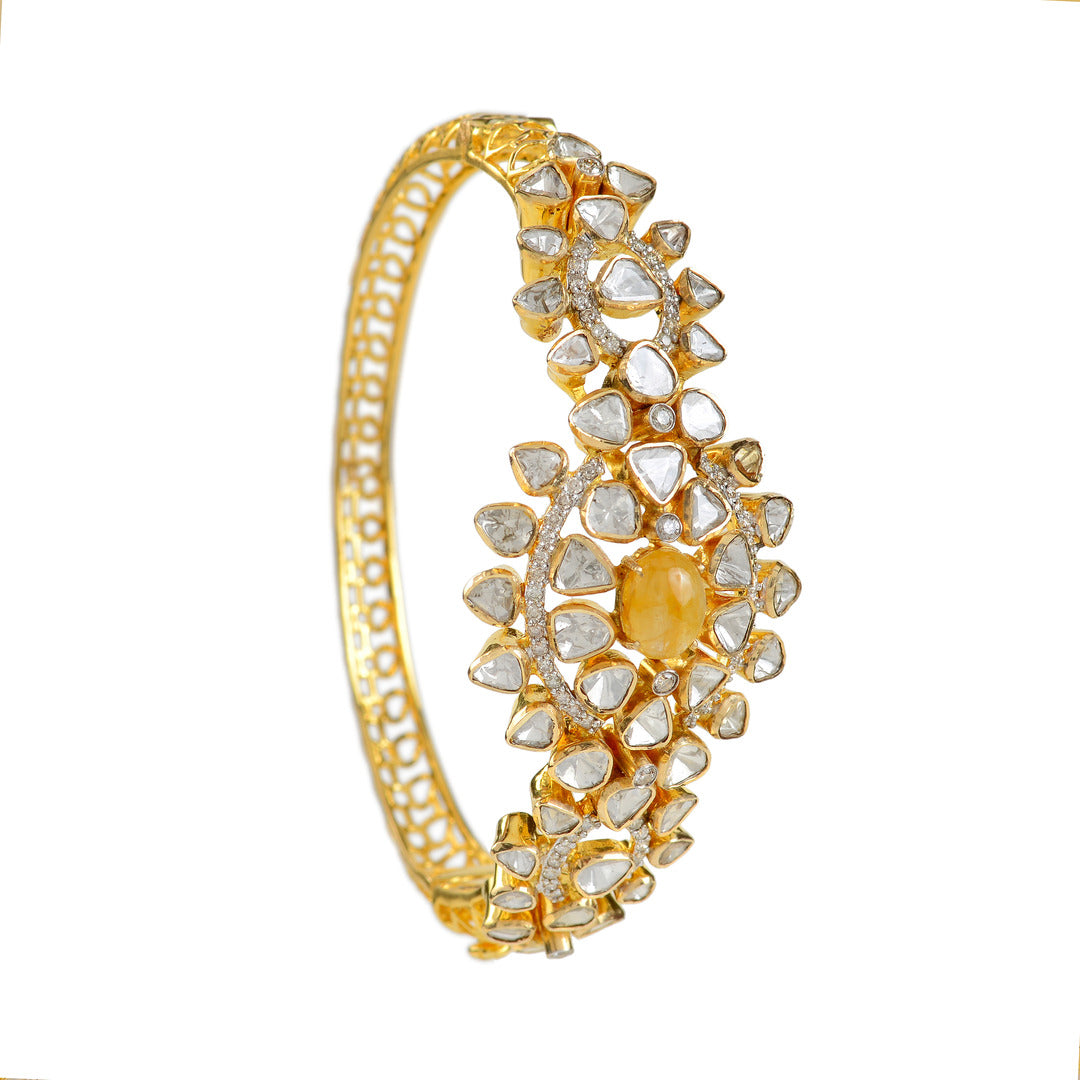 Gold Yellow Sapphire Polki Bracelet - Krishna Jewellers Pearls and Gems
