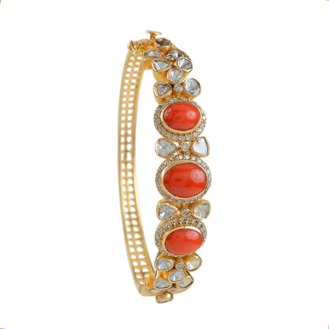 Gold Coral Polki Bracelet - Krishna Jewellers Pearls and Gems