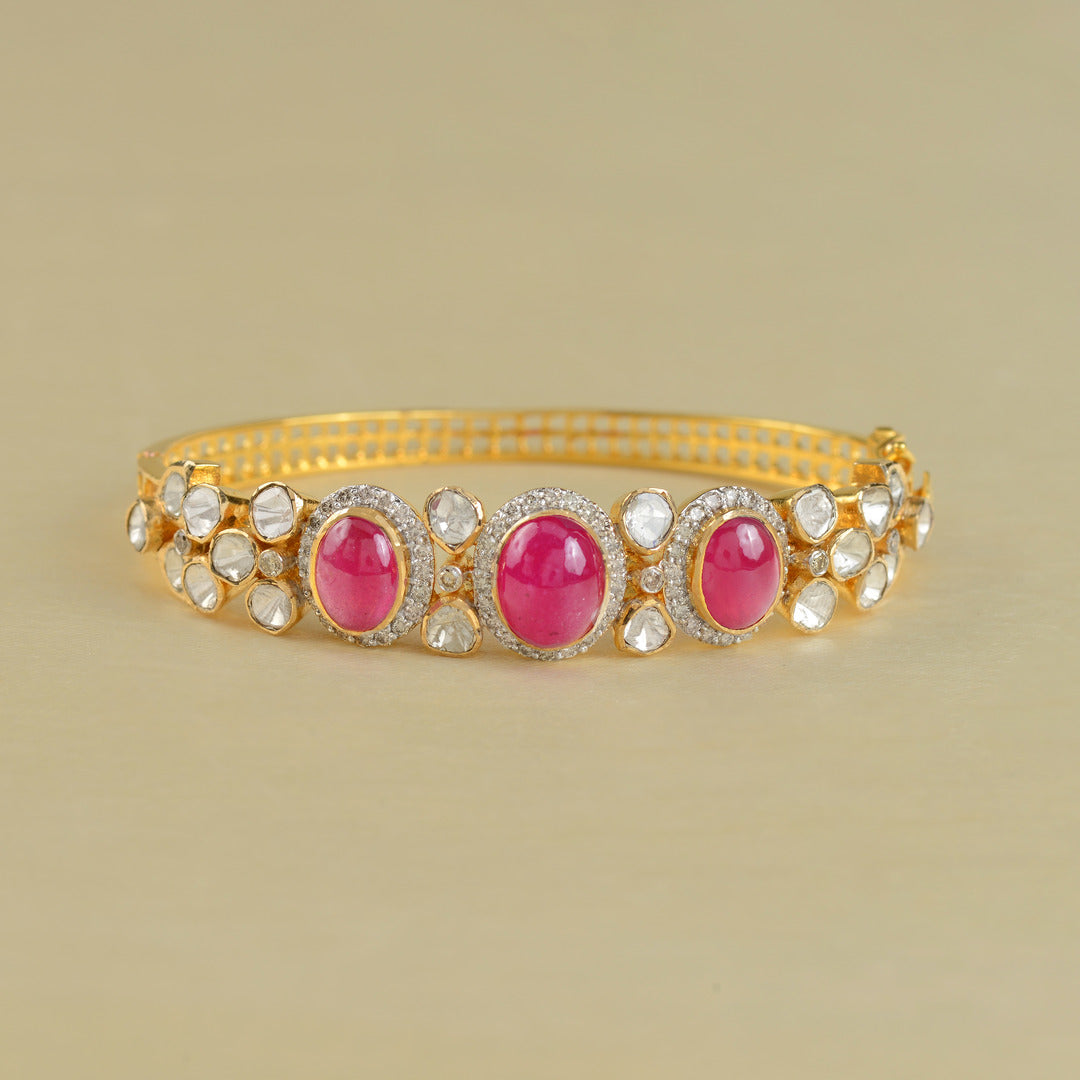 Gold Ruby Polki Bracelet - Krishna Jewellers Pearls and Gems