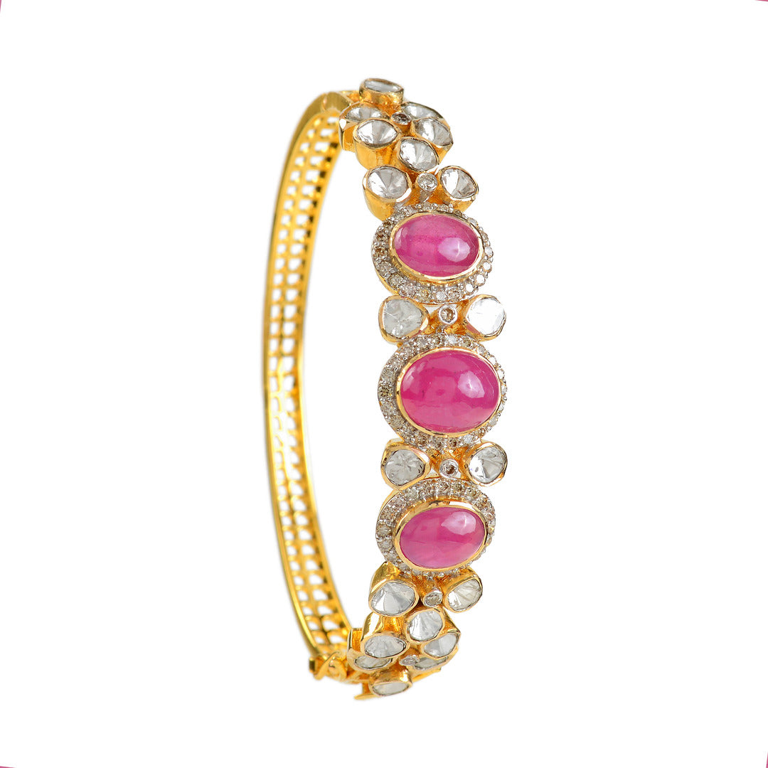 Gold Ruby Polki Bracelet - Krishna Jewellers Pearls and Gems