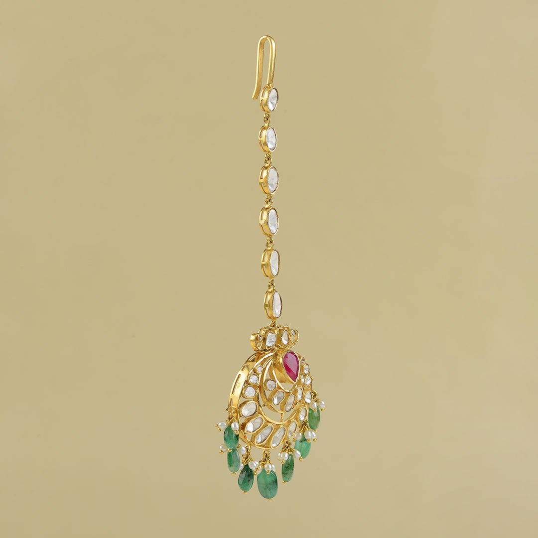 18k Gold Emerald Mangtika - Krishna Jewellers Pearls and Gems