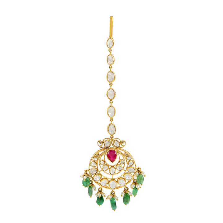 18k Gold Emerald Mangtika - Krishna Jewellers Pearls and Gems