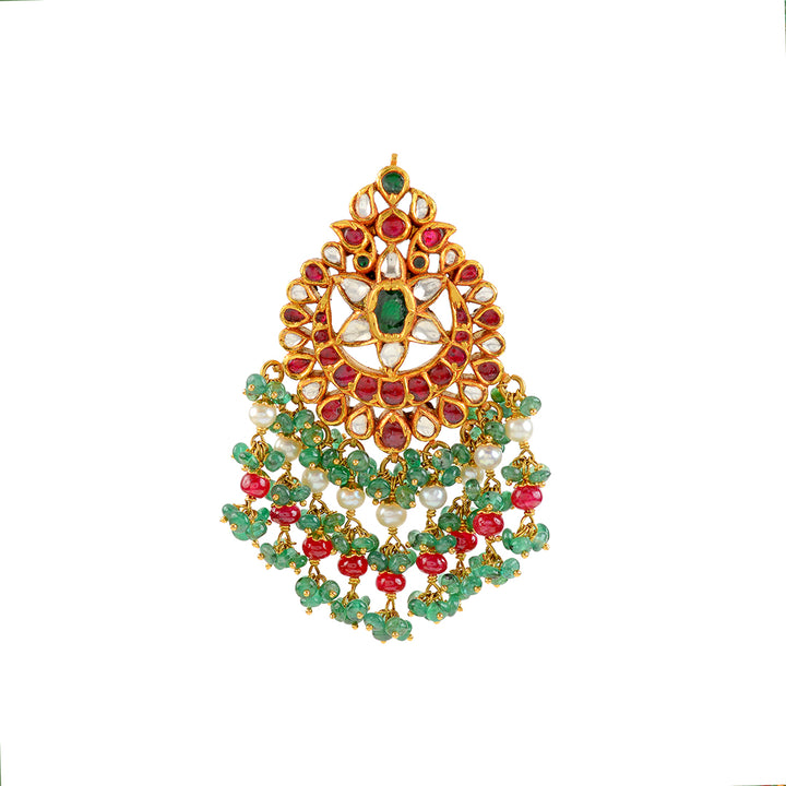 22k gold kundan ruby emerald Mangtika - Krishna Jewellers Pearls and Gems
