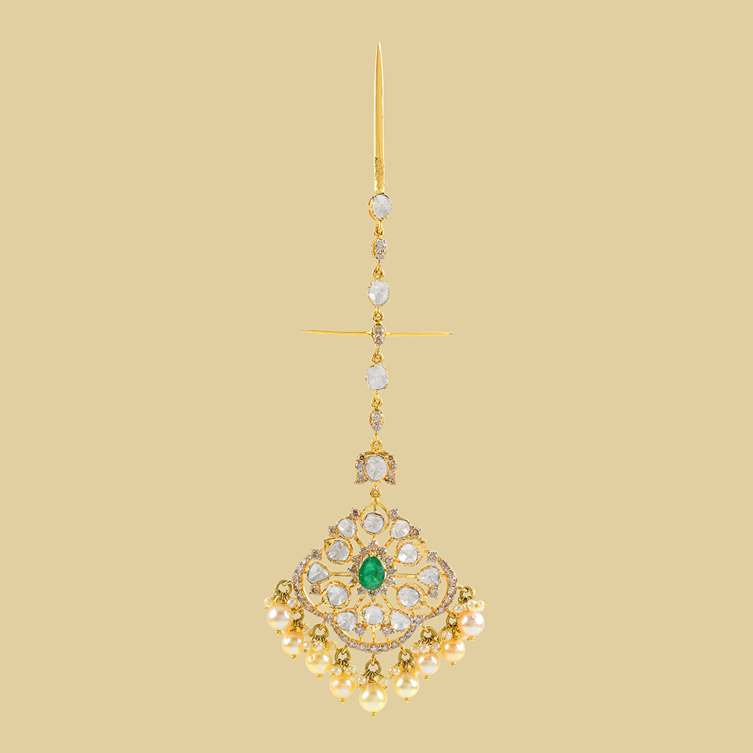 Gold Pearl Polki Mangtika - Krishna Jewellers Pearls and Gems