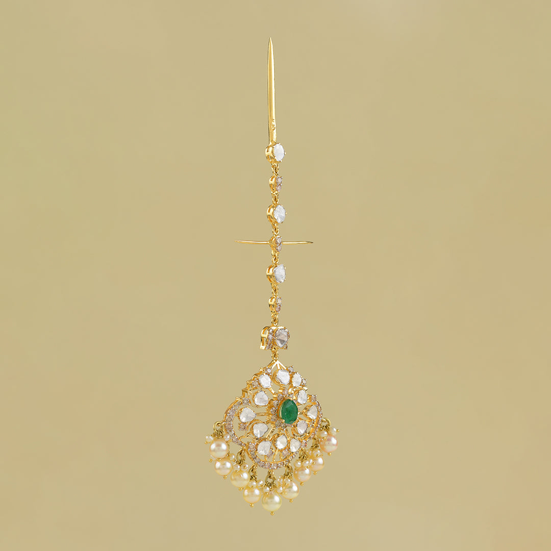Gold Pearl Polki Mangtika - Krishna Jewellers Pearls and Gems