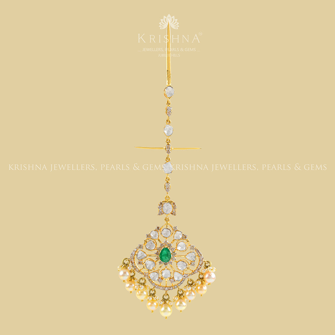 Gold Pearl Polki Mangtika - Krishna Jewellers Pearls and Gems