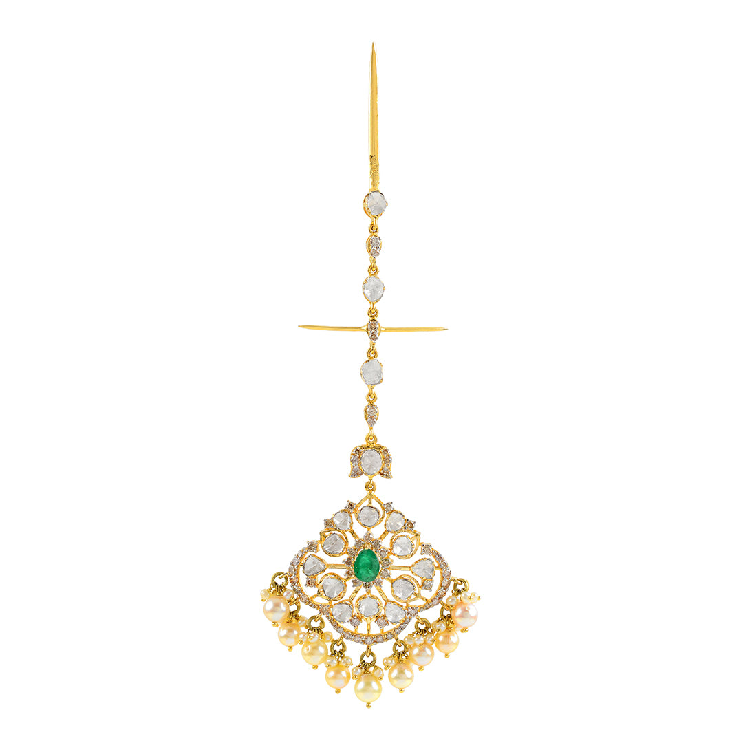 Gold Pearl Polki Mangtika - Krishna Jewellers Pearls and Gems
