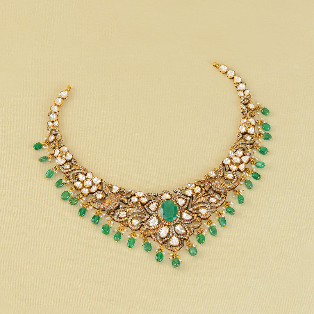 Victorian Emerald Polki Necklace - Krishna Jewellers Pearls and Gems