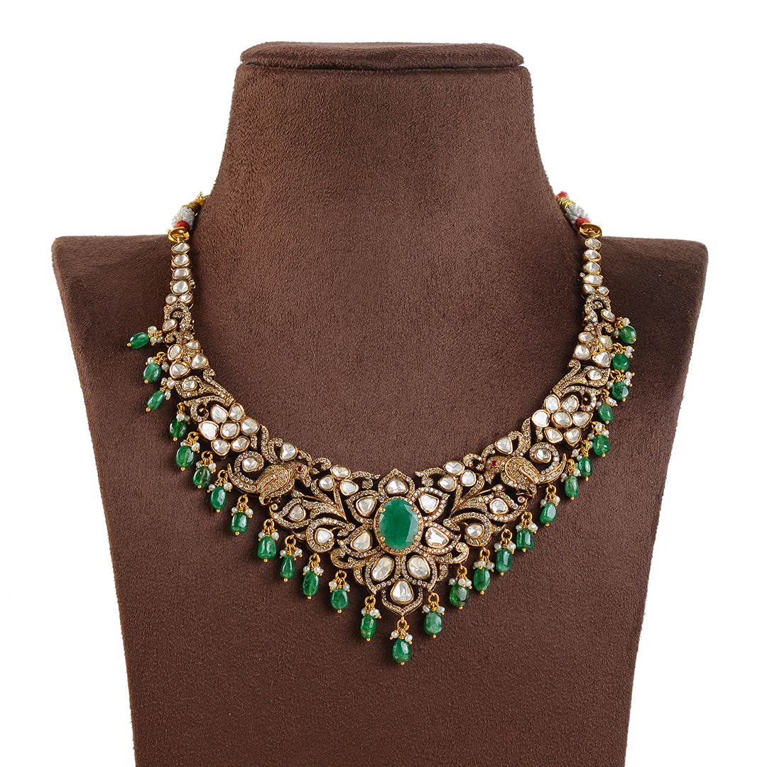 Victorian Emerald Polki Necklace - Krishna Jewellers Pearls and Gems