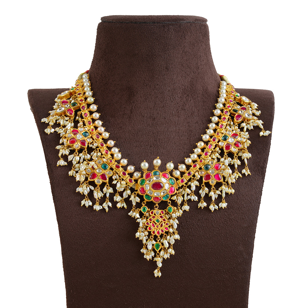 22k Gold Kundan Guttapusalu Necklace - Krishna Jewellers Pearls and Gems