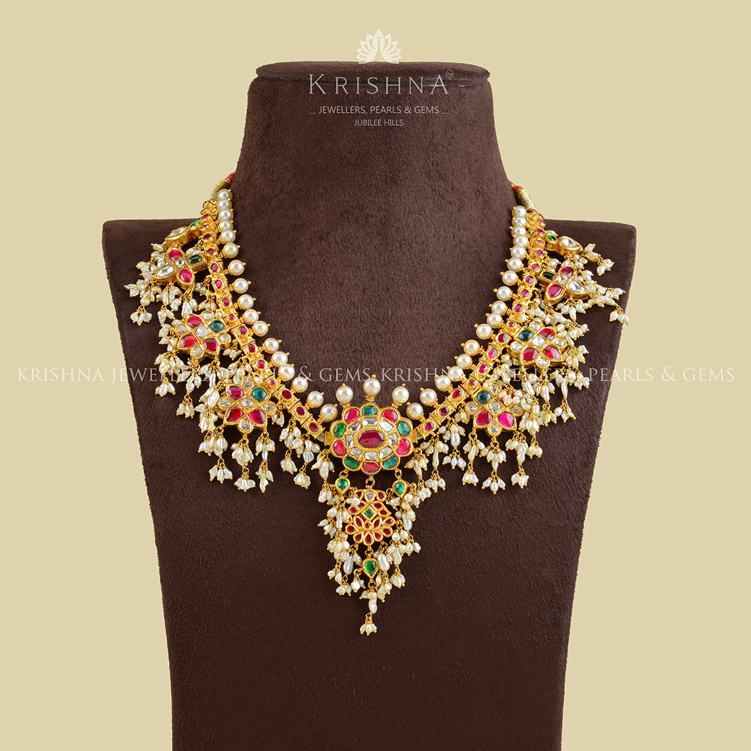 22k Gold Kundan Guttapusalu Necklace - Krishna Jewellers Pearls and Gems