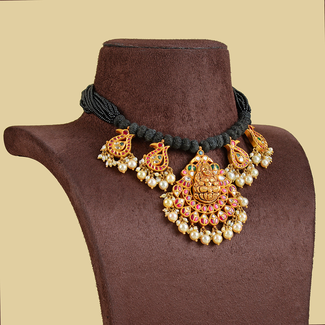 Gold Kundan Black Thread Necklace - Krishna Jewellers Pearls and Gems
