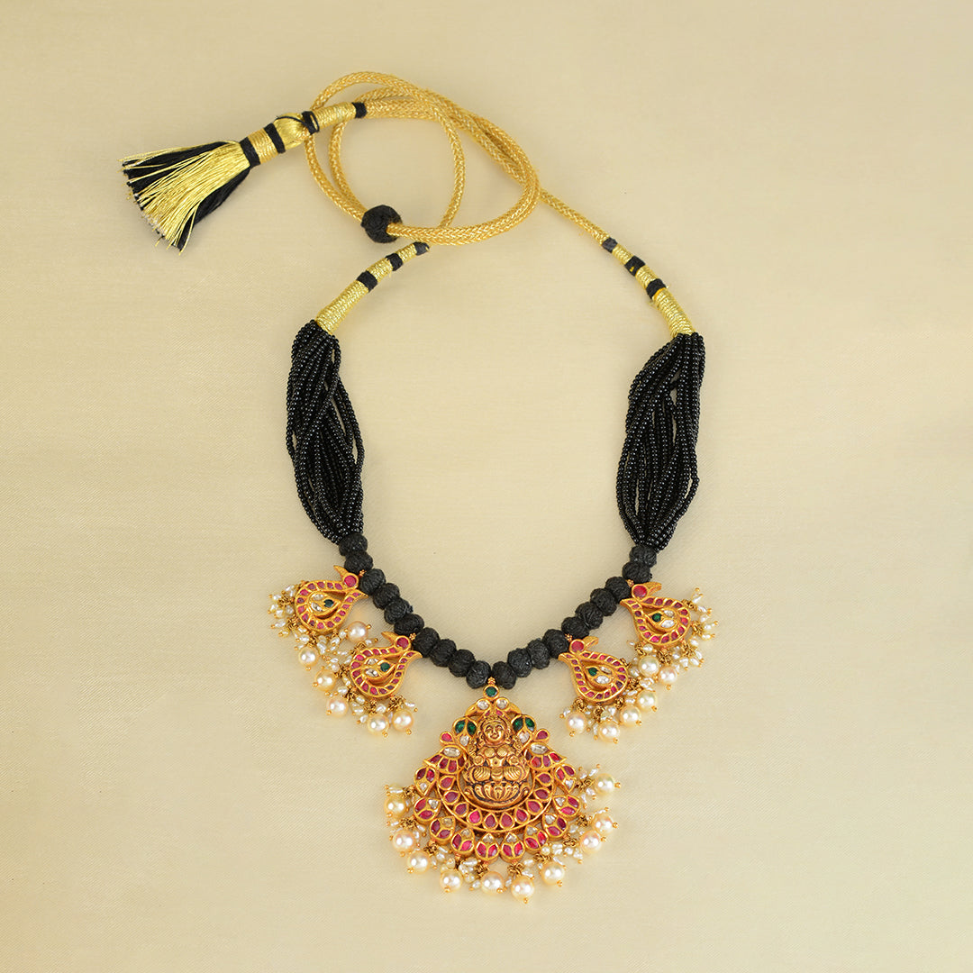 Gold Kundan Black Thread Necklace - Krishna Jewellers Pearls and Gems