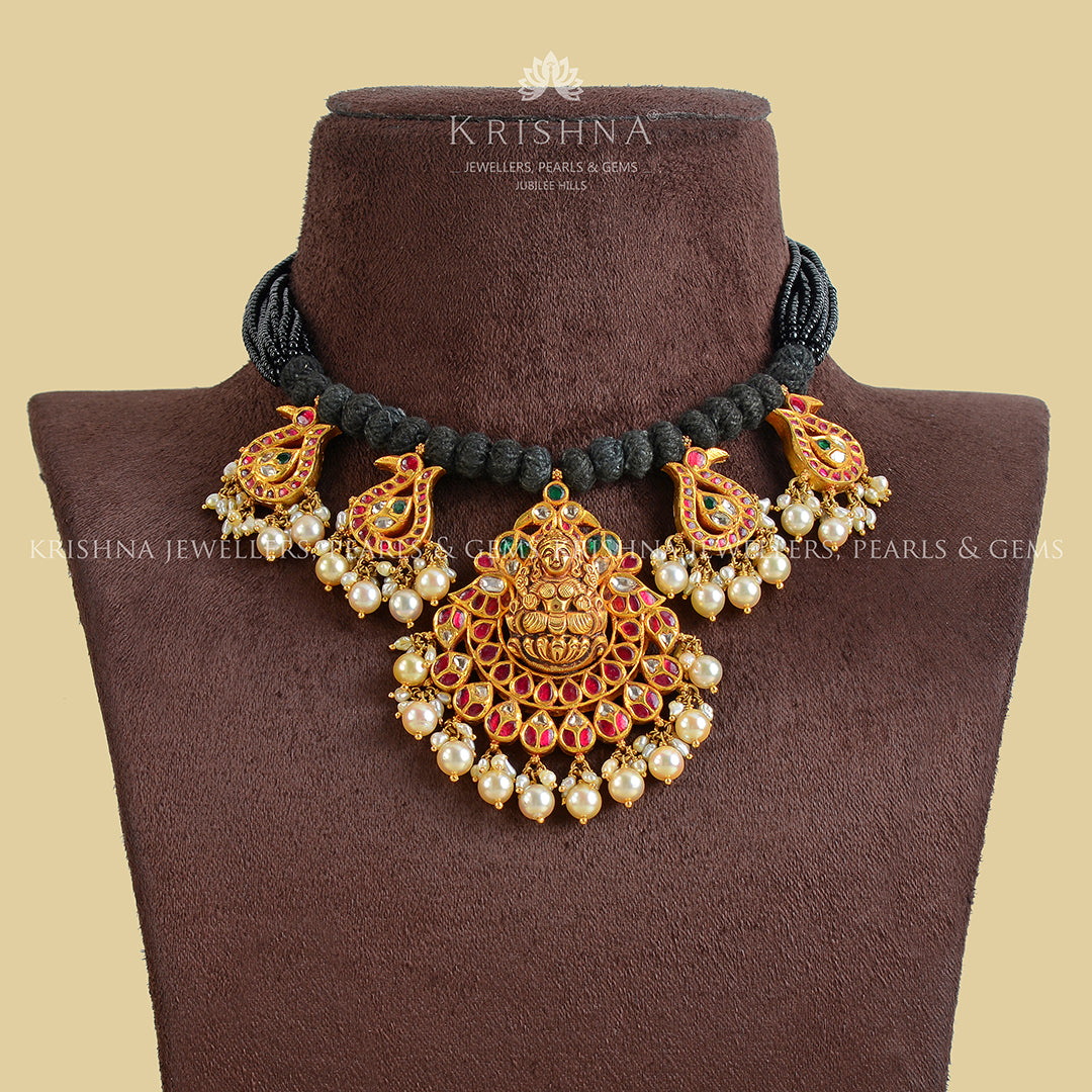 Gold Kundan Black Thread Necklace - Krishna Jewellers Pearls and Gems