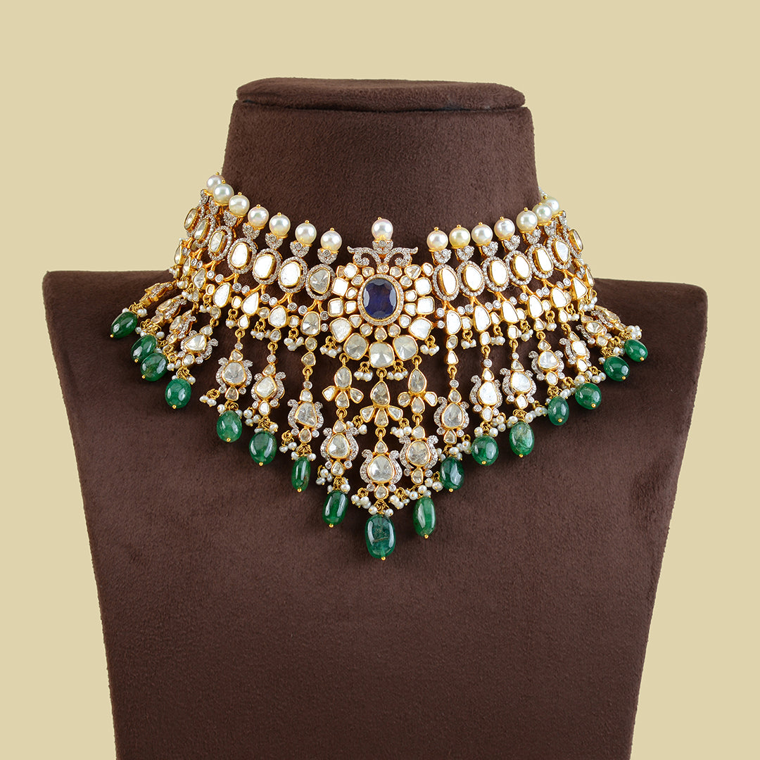 Polki Emerald Choker Necklace - Krishna Jewellers Pearls and Gems