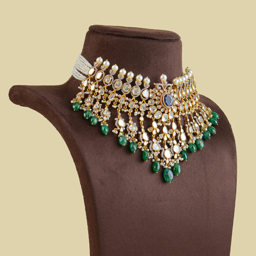 Polki Emerald Choker Necklace - Krishna Jewellers Pearls and Gems