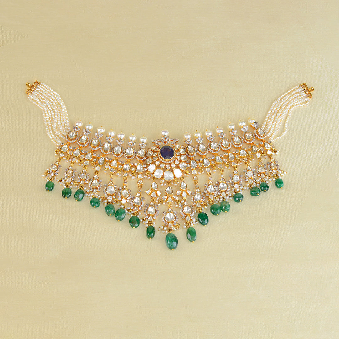 Polki Emerald Choker Necklace - Krishna Jewellers Pearls and Gems