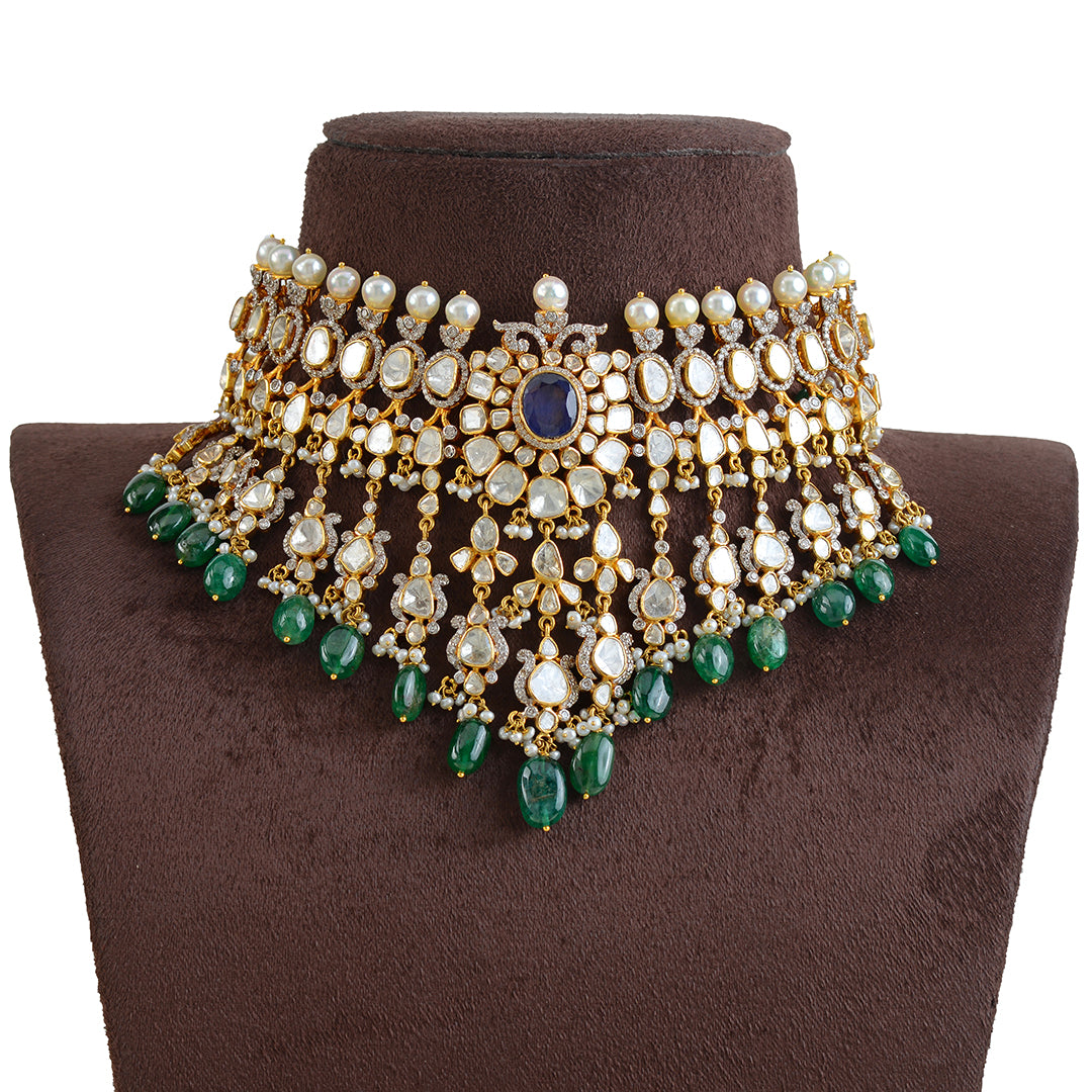 Polki Emerald Choker Necklace - Krishna Jewellers Pearls and Gems