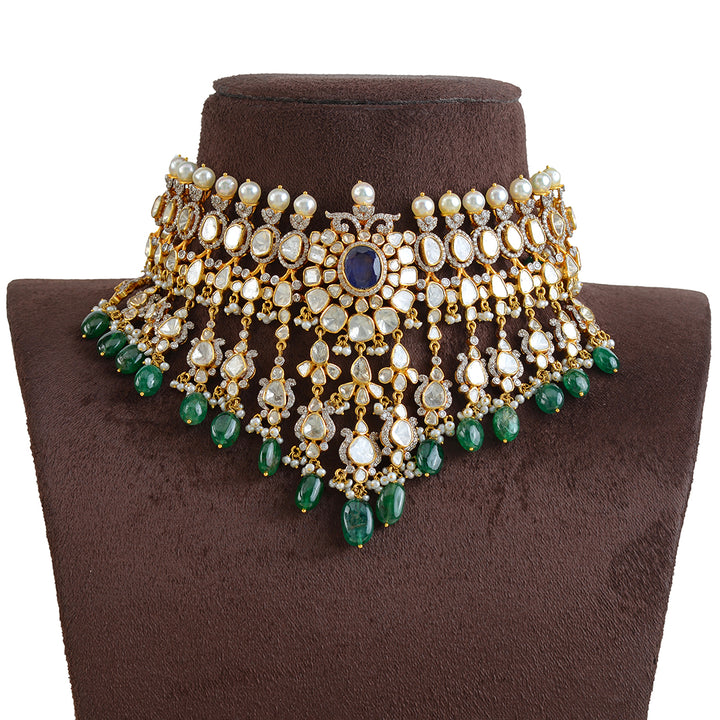 Polki Emerald Choker Necklace - Krishna Jewellers Pearls and Gems