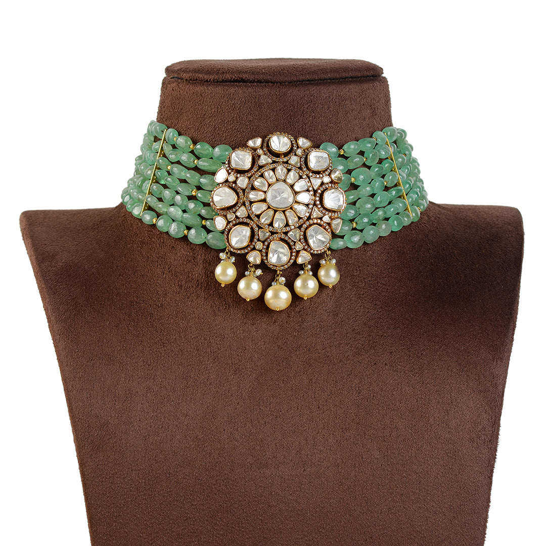Emerald Polki Pendant Choker - Krishna Jewellers Pearls and Gems