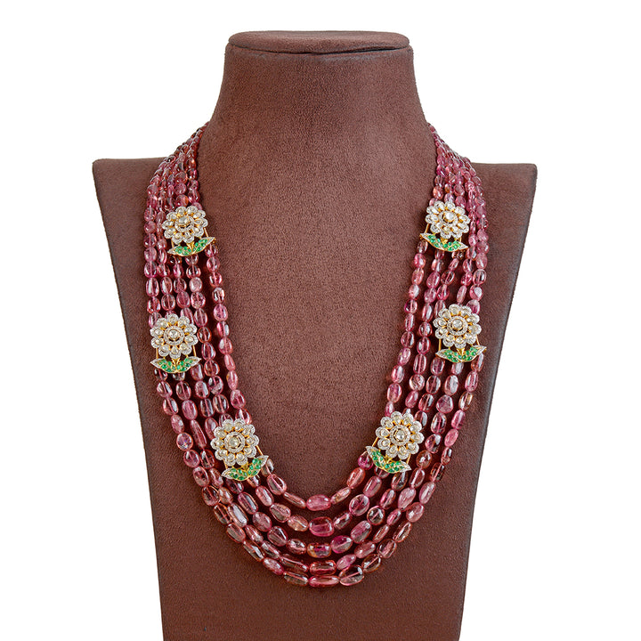 Gold Polki Tourmaline Beads Long Necklace - Krishna Jewellers Pearls and Gems