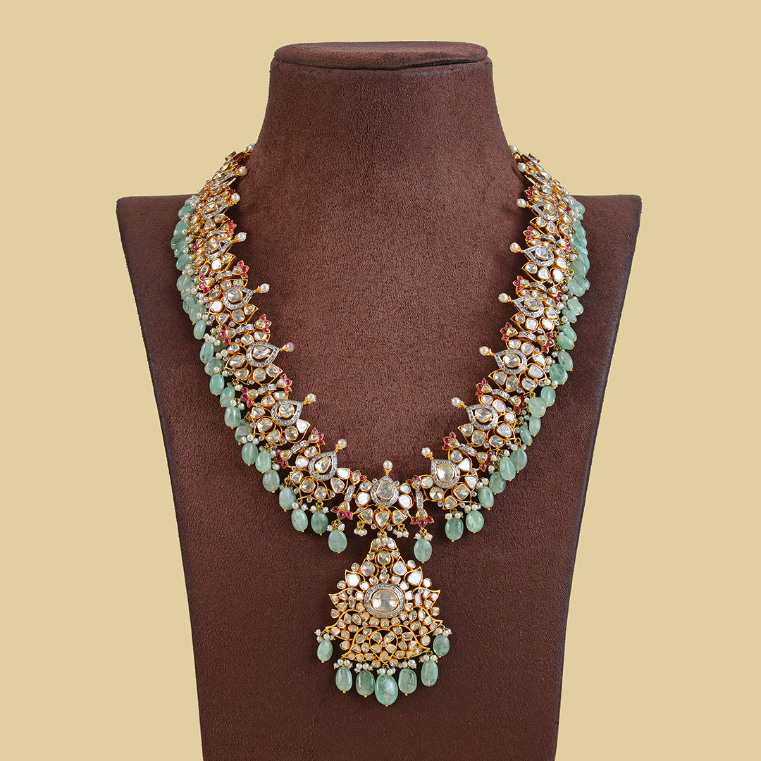 14k Gold Polki Ruby Beeds Necklace - Krishna Jewellers Pearls and Gems