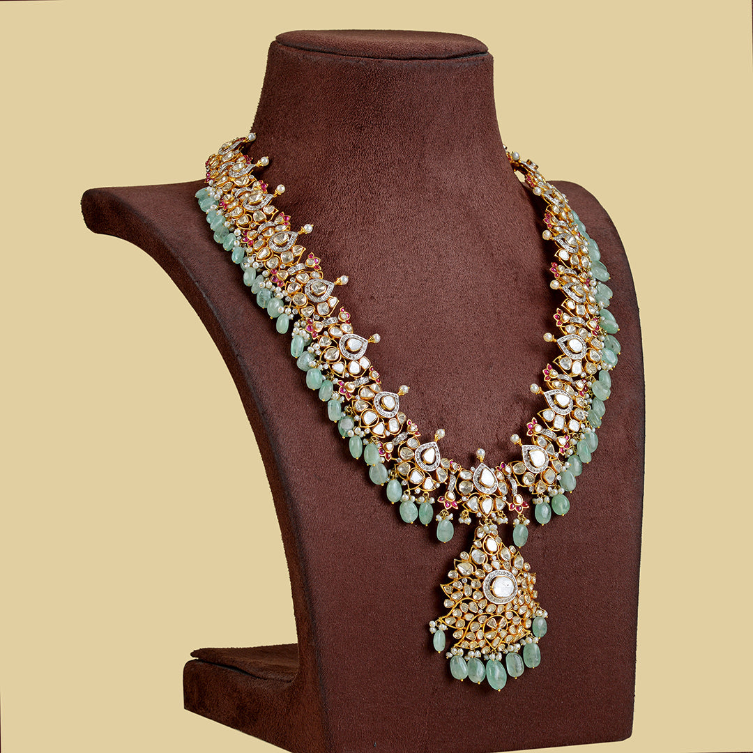14k Gold Polki Ruby Beeds Necklace - Krishna Jewellers Pearls and Gems