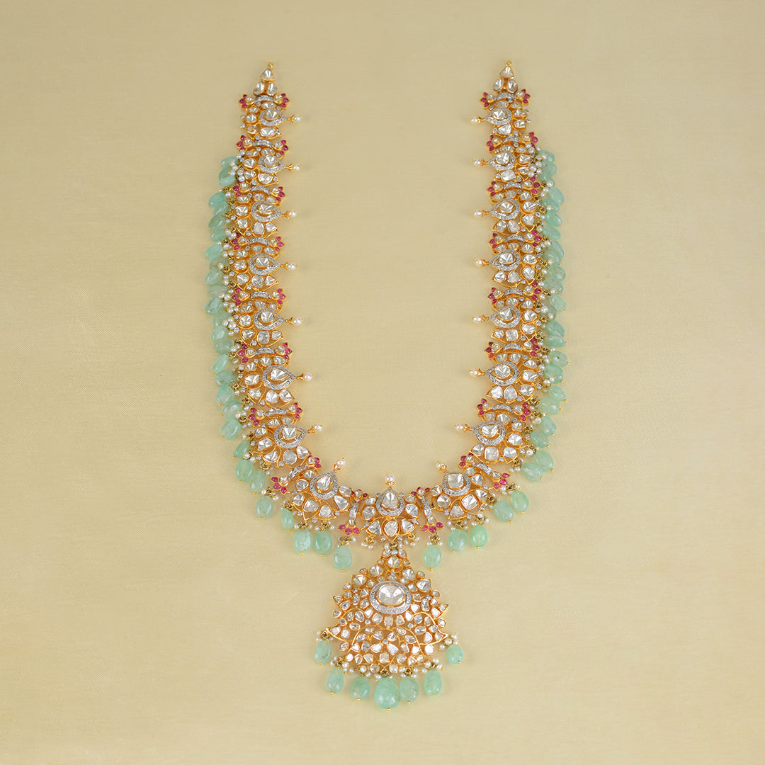14k Gold Polki Ruby Beeds Necklace - Krishna Jewellers Pearls and Gems