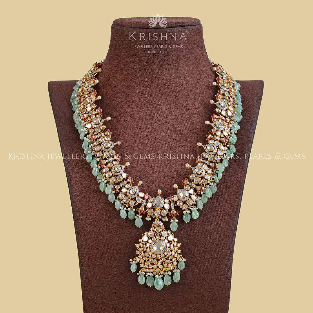 14k Gold Polki Ruby Beeds Necklace - Krishna Jewellers Pearls and Gems